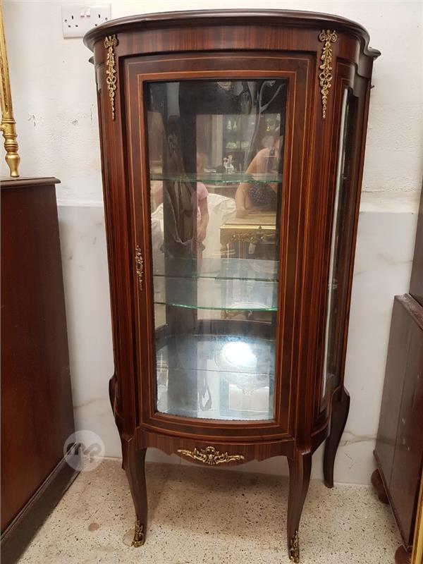 Just inA beautiful inlaid showcase,mirror on back and glass shelves