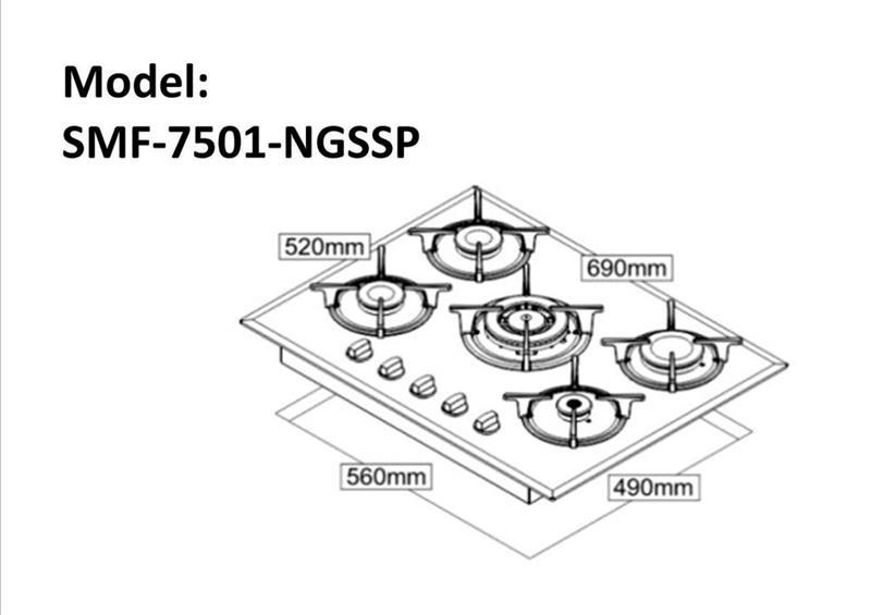 GAS HOB 5 BURNERS . CARINO. BRAND NEW. FREE DELIVERY. MODEL NUMBER