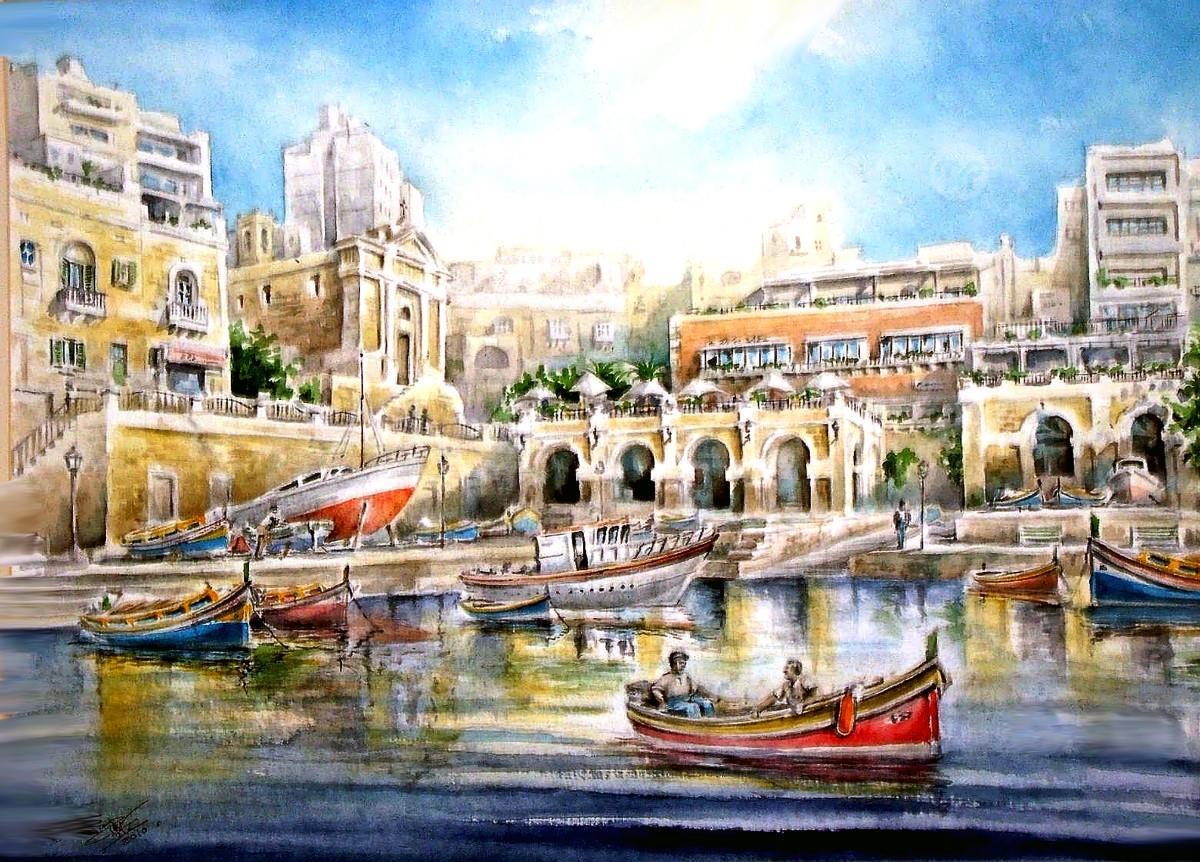 ST JULIANS ORIGINAL HAND PAINTING OIL ON CANVAS 70X50 Maltapark