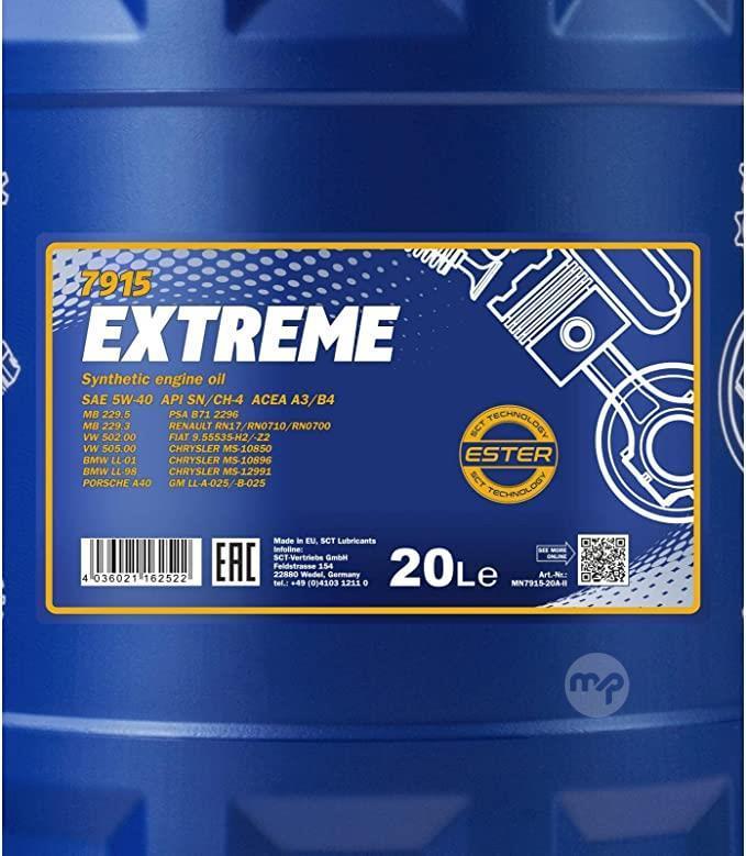 MANNOL Extreme 5W-40 Synthetic API SN/CH-4 Engine Oil 20 litres Free  Delivery included