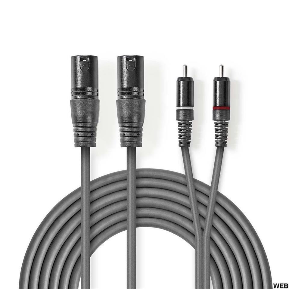 Audio Cable XLR 2x Male to 3 Pin XLR 2x Male RCA 1.5 m Gray Maltapark