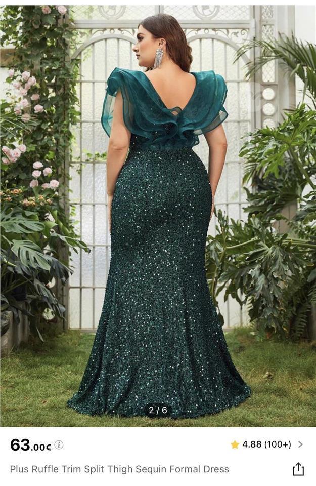 shein green sequin dress SHEIN Clasi Plus Size Women's Shiny Sequin Elegant Party Dress, Autumn Vacation Outfit, Green Cocktail Women Embroidered Fall