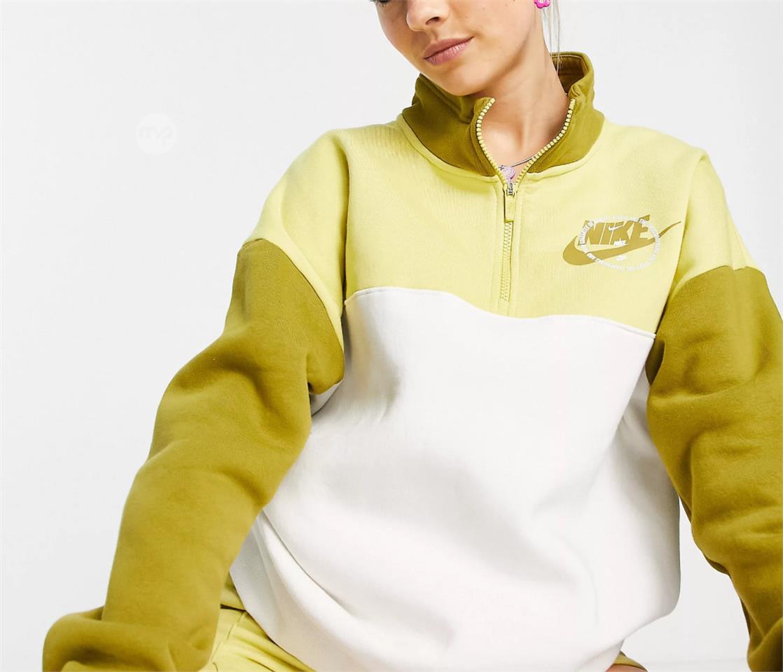 Nike utility quarter zip fleece sweatshirt in green and yellow size medium